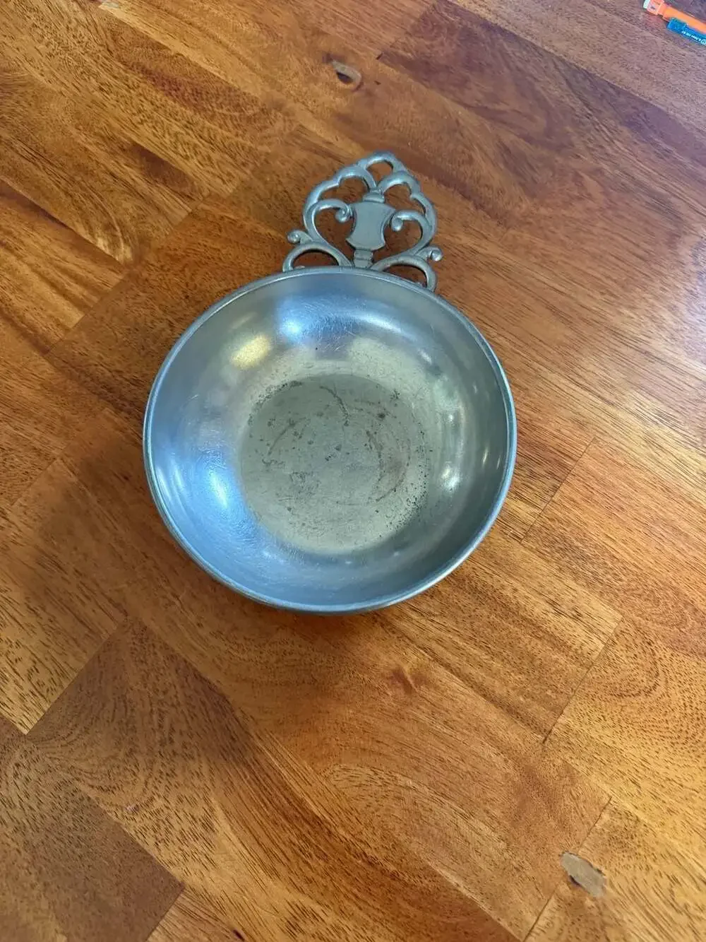 Royal Holland Daalderop KMD Pewter Porringer Bowl with Scroll Handle